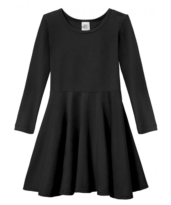 Girls' Cotton Long Sleeve Twirly Skater Party Dress - Black - CS12NTV264I