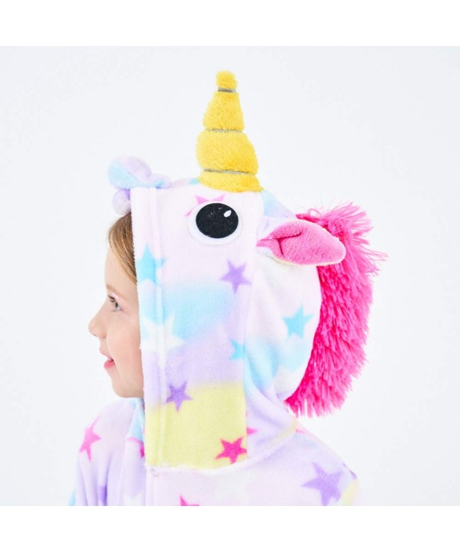 Kids Unicorn Pajamas Girls Sleeping Robe Soft Fleece Hooded Nightgown 