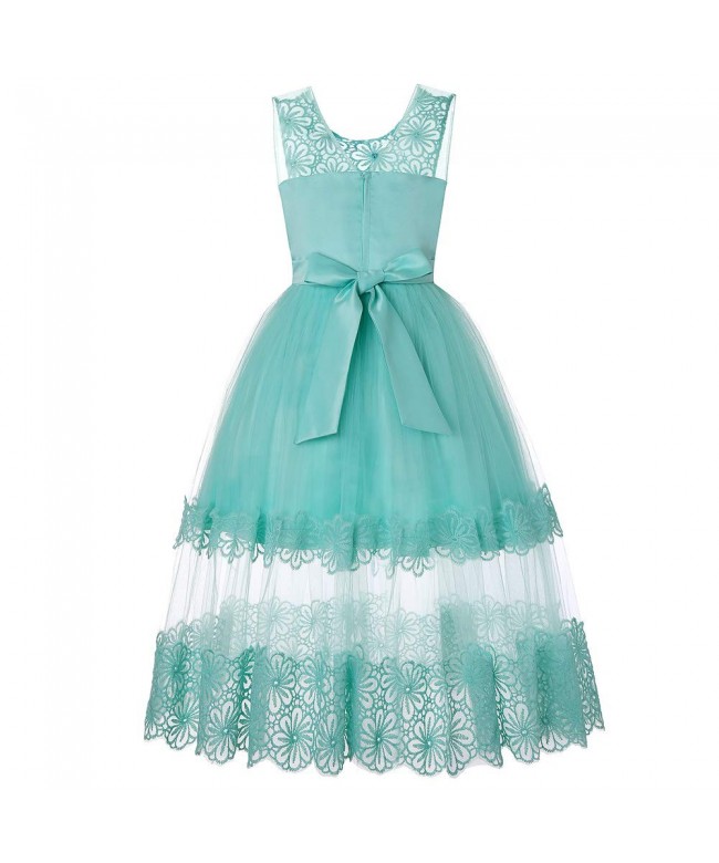 Girl Lace Pageant Party Dress Sleeveless Flower Girl Ball Gown - Aqua ...