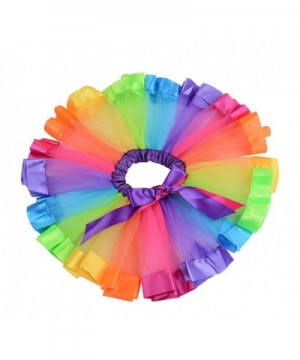 Girls Layered Ribbon Bow Rainbow Tutu Skirt Dance Ruffle Tiered ...