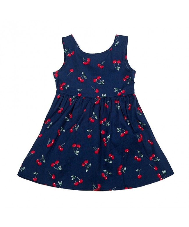 Summer Cotton Girl's Vest Cherry Blossom Girl Dress (Blue - 7-8years ...