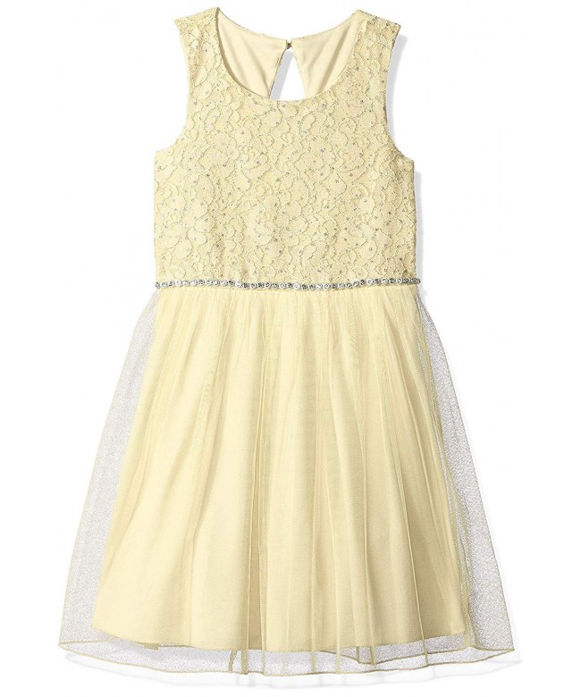Girls' Sequin Lace Jeweled Waist Glitter Tulle Dress - Yllow - CS12N39EBD1