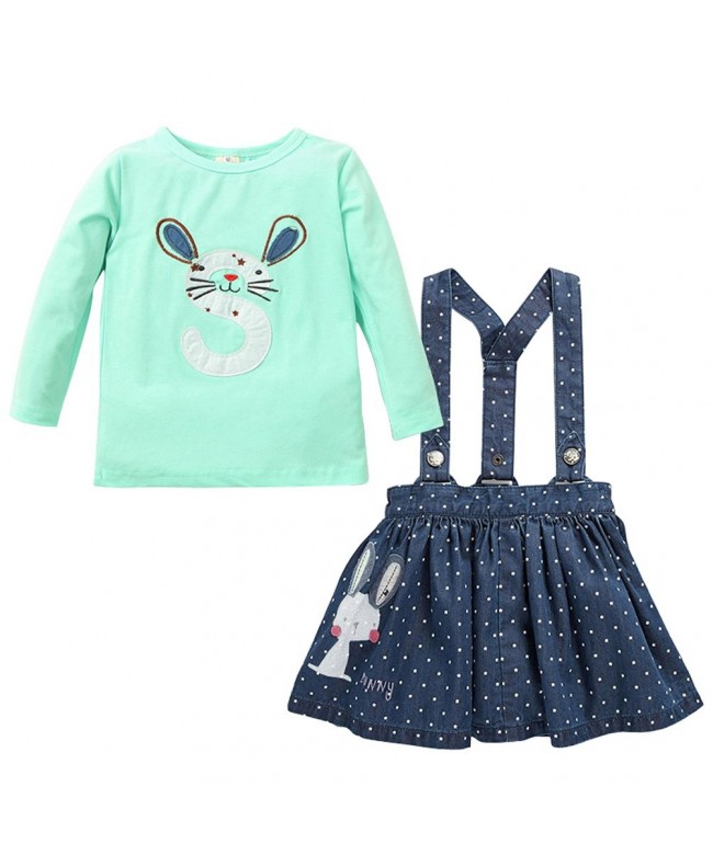 Little Girl T shirt and Denim Suspender Skirt Set with Rabbit Applique ...