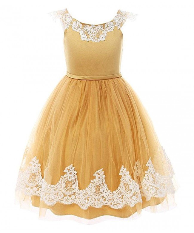 Girls Dresses Pageant Lace Straps A Line Flower Girl Dress - Yellow ...