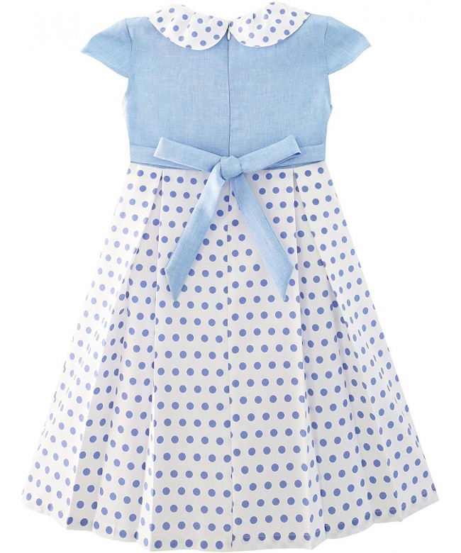 Girls Dress Polka Dot School Bow Tie Pearl Cap Sleeve Size 4-14 - Blue ...