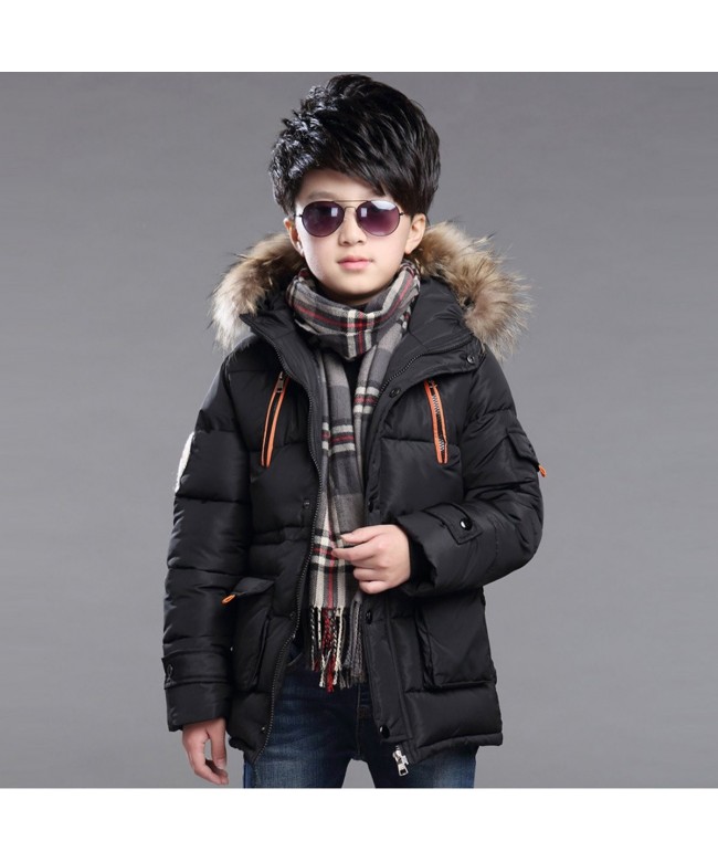 Boy's Winter Hooded Cotton Coat Jacket Parka Outwear With Faux Fur Trim ...