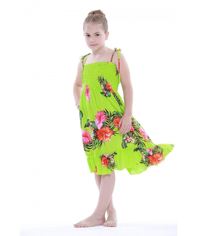 Girl Lime Green Floral Hawaiian Luau Dress in Various Styles - Lime ...