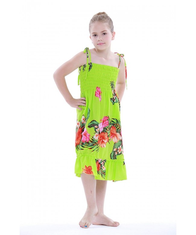 Girl Lime Green Floral Hawaiian Luau Dress in Various Styles - Lime ...