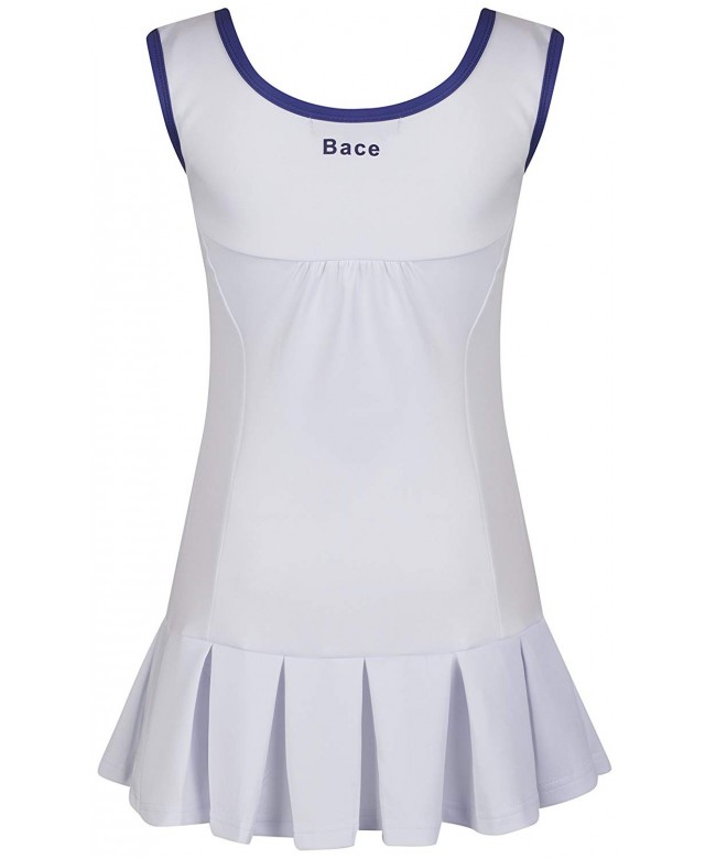 Girls White and Blue Pleated Tennis Dress Junior Netball Dress ...