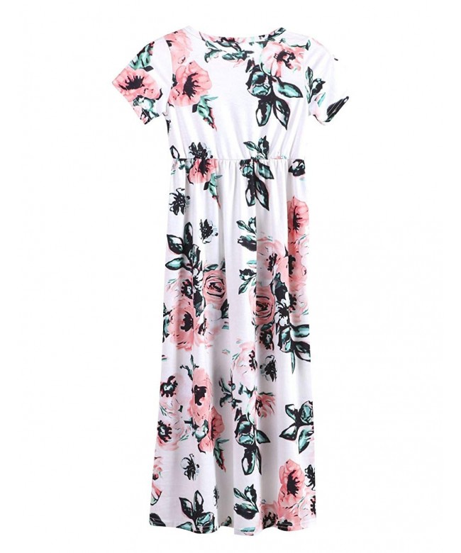 Girl's Casual Short Sleeve Floral Printed Long Maxi Dress with Pockets ...