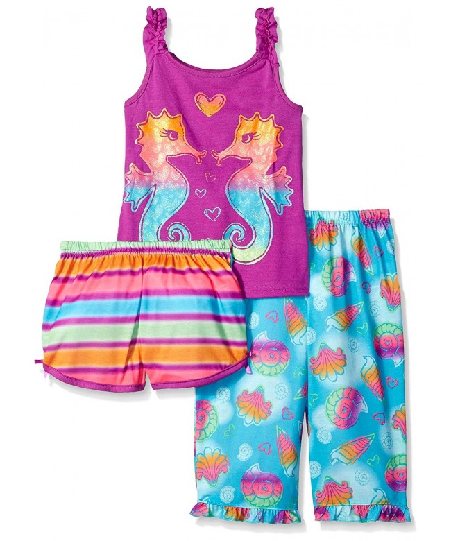 Girls' Big 3 Piece Jersey Pajama Set - Seahorse - CP12CQGSX79