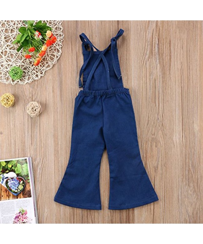 Kids Toddler Baby Girl Suspender Overall Flared Denim Jeans Jumpsuit  Elastic Blue Pants Summer - Blue - CN18D682WDH