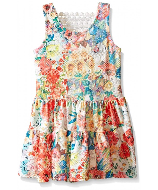 Girls' Floral Knit Eyelet Drop Waist Dress - Multicolor - CH12CF1LAPB