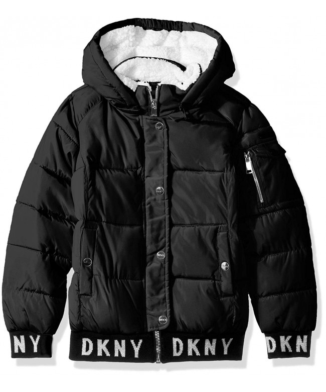 Girls' Fashion Hooded Bomber Jacket - Black - CR180IL8NYK