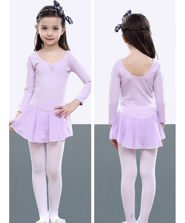 Girls Dance Ballet Leotard Cotton Blend Long Sleeve Dancing Dress ...