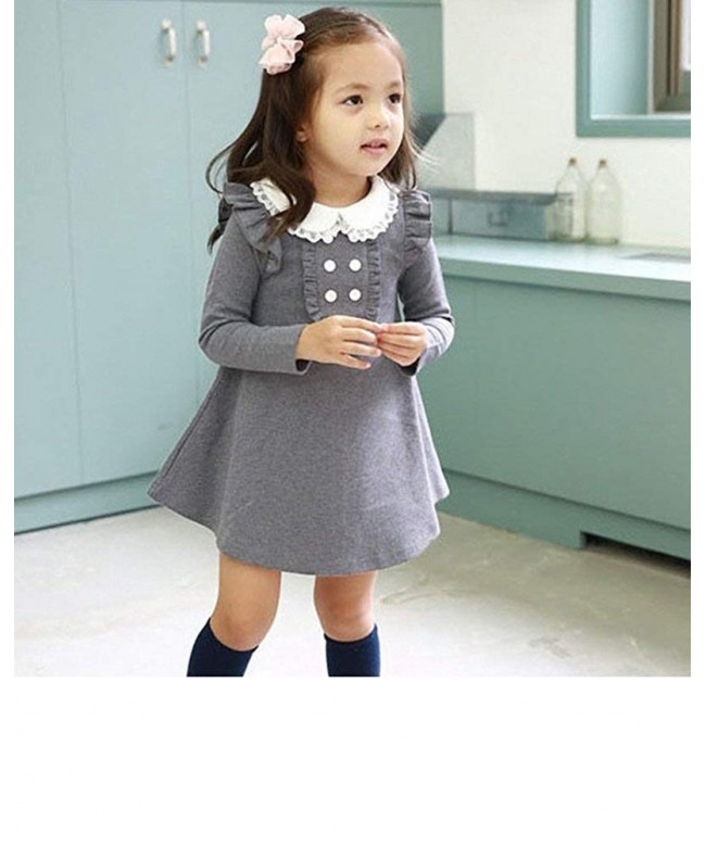 Girls Cotton Holiday Dress 3-9 Year Kids Long Sleeve Clothing - Gray ...