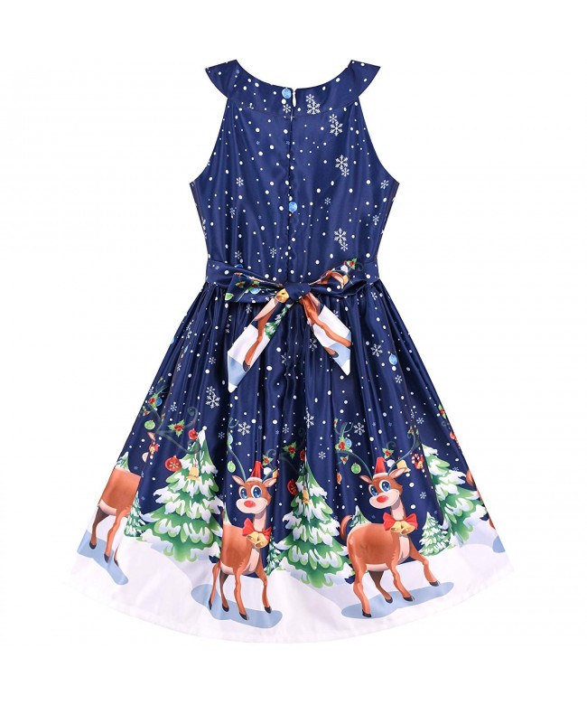 Girls Dress Christmas Eve Christmas Tree Snow Reindeer Party - Blue ...