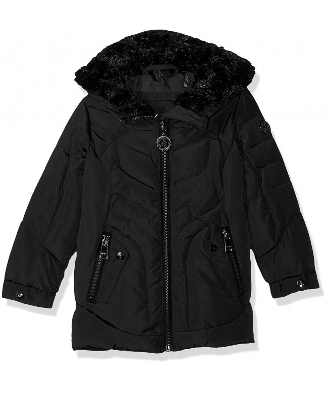 Girls' Bubble Jacket with Faux Fur - Black - CX180IK59DC