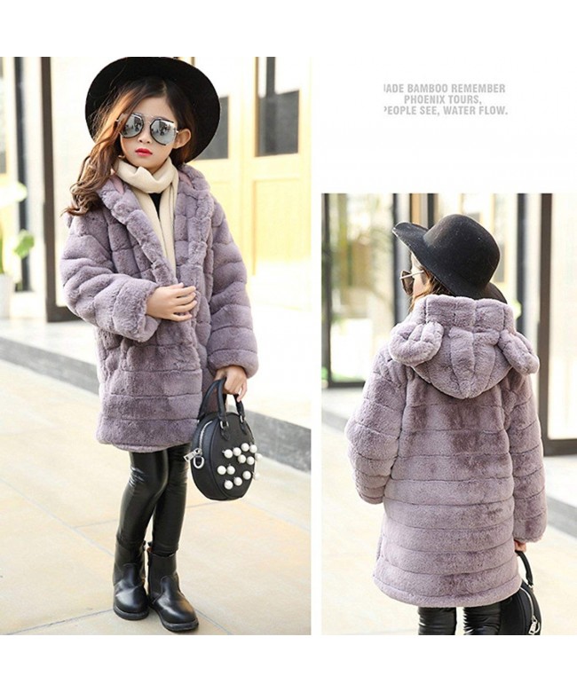 Girl's Long Warm Faux Fur Coat Thicken Fake Fox Hooded Front Button ...