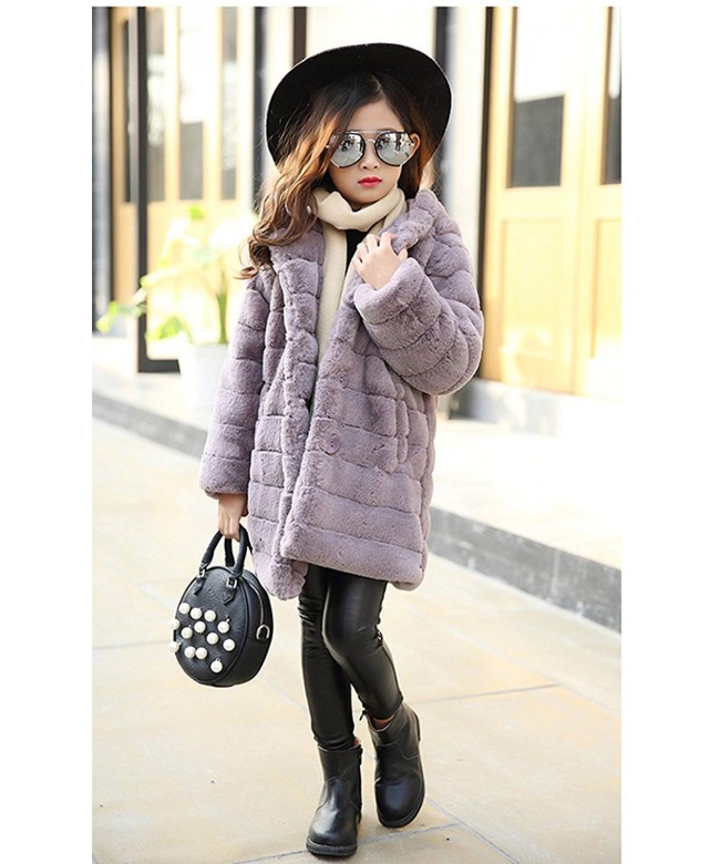 Girl's Long Warm Faux Fur Coat Thicken Fake Fox Hooded Front Button ...