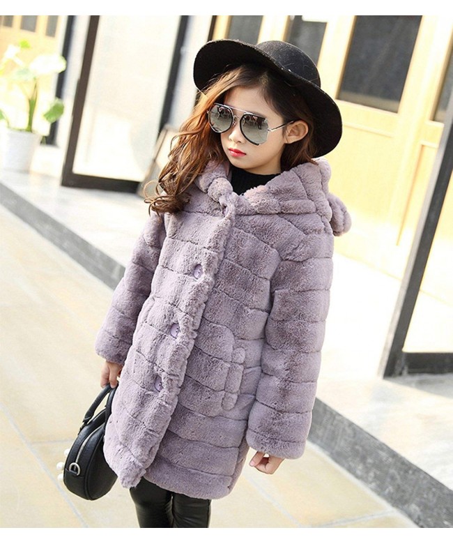 Girl's Long Warm Faux Fur Coat Thicken Fake Fox Hooded Front Button ...