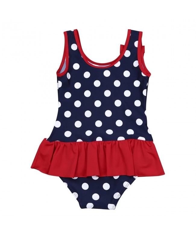 Girls Summer Beach One-Piece Polka Dots Floral Bowknot Swimwear ...