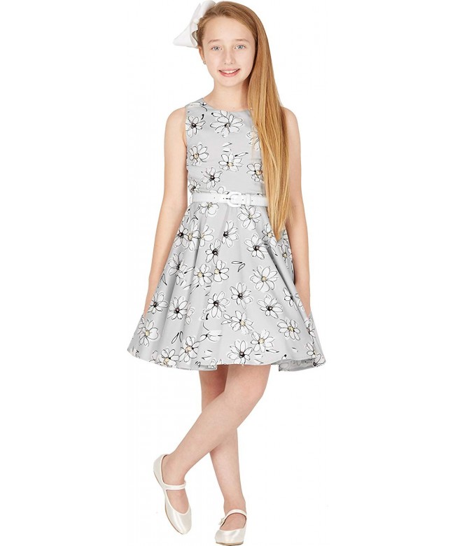 Kids 'Audrey' Vintage Daisy 50's Girls Dress - Silver - CJ1884STMYZ