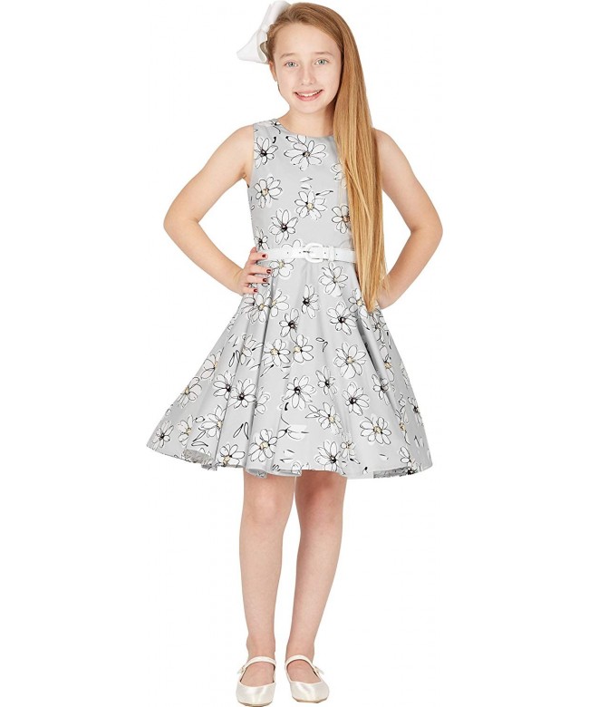 Kids 'Audrey' Vintage Daisy 50's Girls Dress - Silver - CJ1884STMYZ