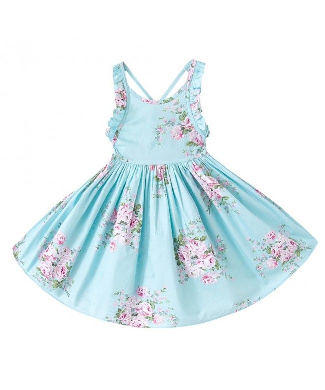 Vintage Girl Floral Print Casual Dress Backless Princess Party Dress ...
