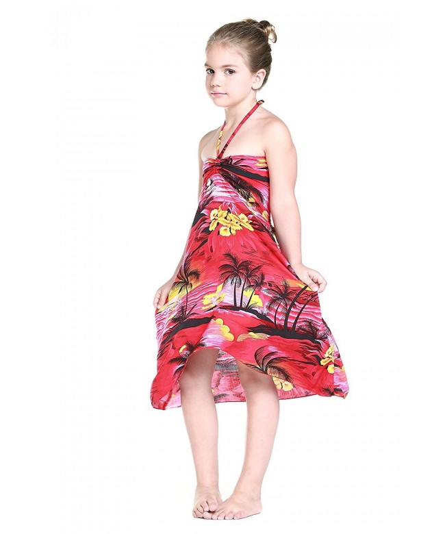 Girl Hawaiian Butterfly Dress in Red Sunset - Red Sunset - CE11N0MD5K9