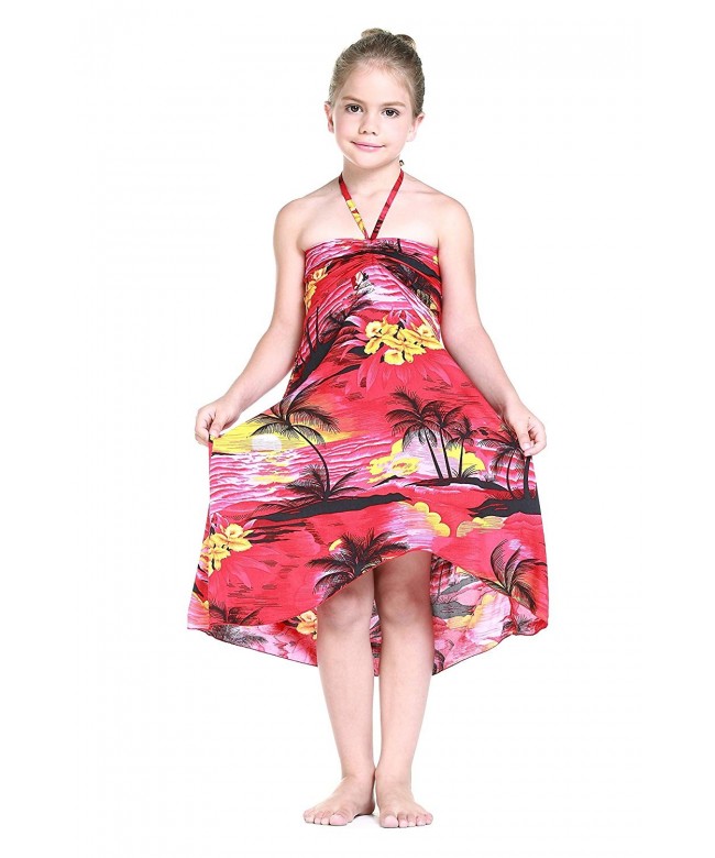 Girl Hawaiian Butterfly Dress in Red Sunset - Red Sunset - CE11N0MD5K9