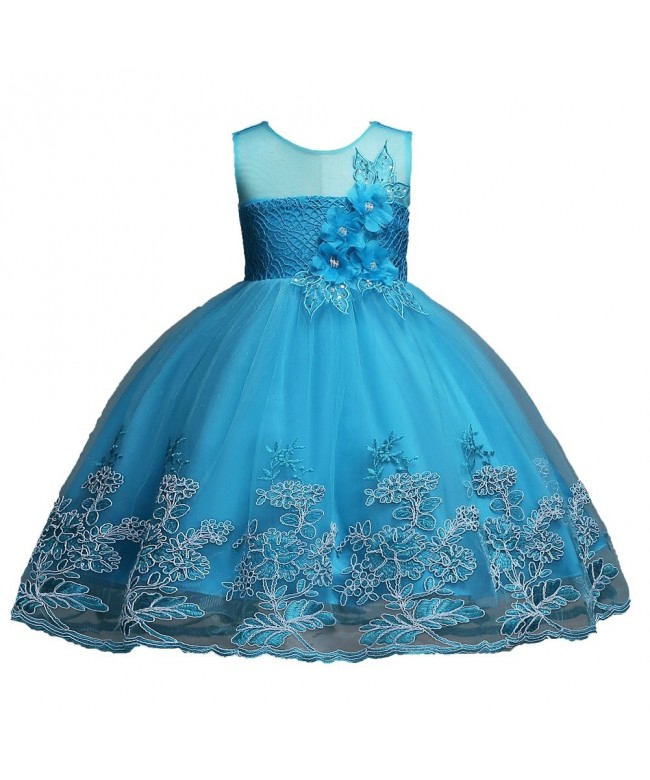 1-12 Years Girls Dress Sequin Lace Wedding Party Flower Dress - Blue ...