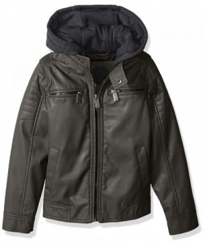 Boys' Faux Leather Jacket Quilted Sleeves - Darkcharcoal - CO188NSI3ZK