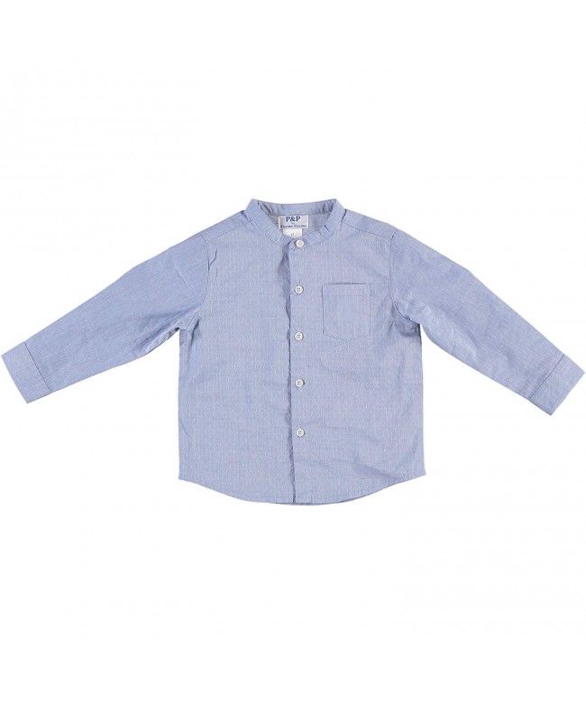 Boys Fitted Light Blue Button Down Dress Shirt - C01895RIO35