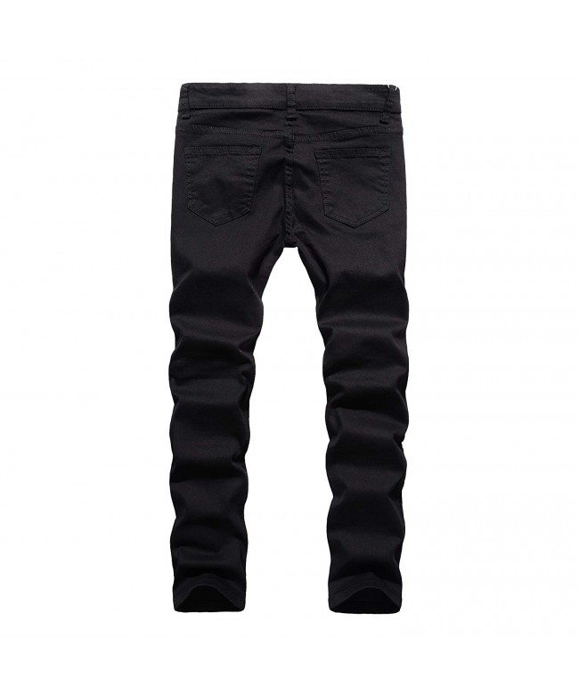 Boy's Slim Fit Skinny Ripped Distressed Zipper Jeans with Holes - Black ...