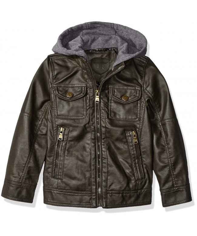 Boys' Faux Leather Jacket with Perforated Inserts and Fleece Hoodie ...