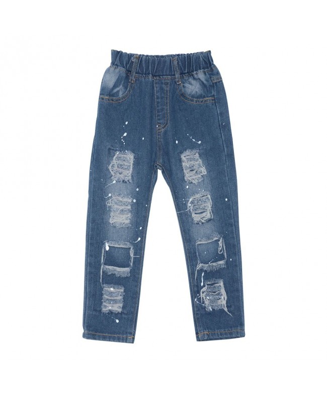 Girls' and Boys' Rippped Jeans Pants - Blue - CZ17Z6WM35S