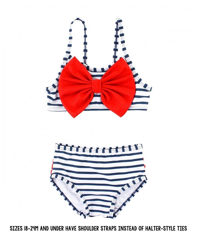 Little Girls Bikini 2-Piece Swimsuit with Bow and Ruffles - Navy/White ...
