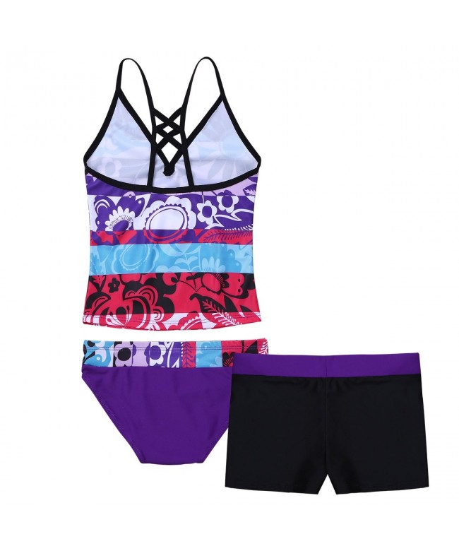 2Pcs Girls Summer Beach Holiday Halter Tankini Bikini Swimsuit - Purple ...