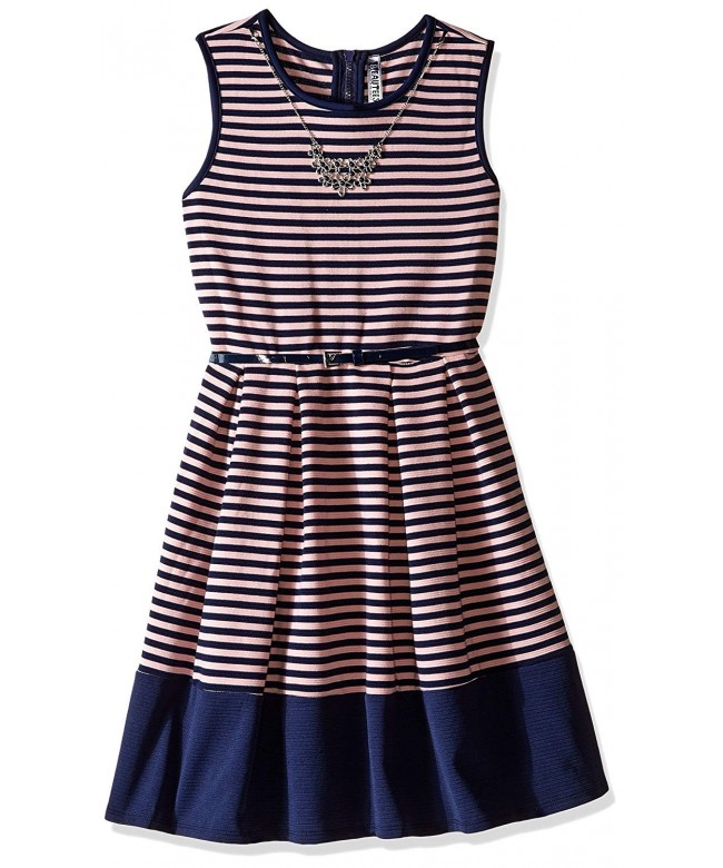 Girls' Big Stripe Skater Dress with Solid Hem - Blush - C912HJPB69T