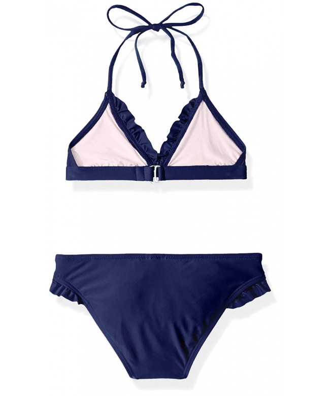 Big Girls' Triangle Top and Ruffle Bikini Bottom Swimsuit Set - Navy ...