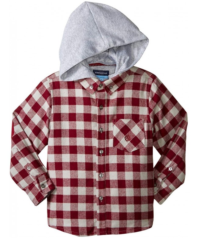 Boys' Hooded Check Flannel Shirt-Toddler - Red - CG12IGHHLNJ